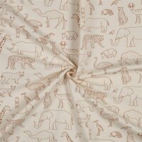 French Terry gezeichnete Safari Tiere - creme